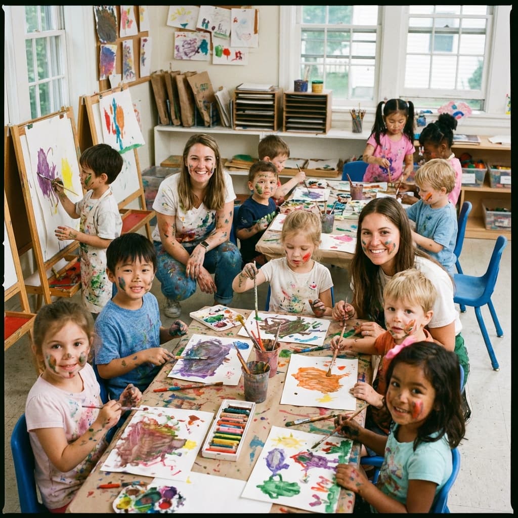 Children in art class